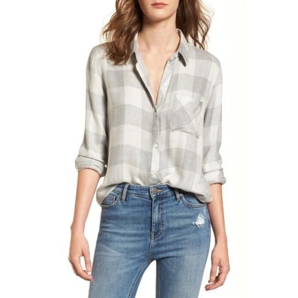 Rails Hunter Dove Grey Melange Plaid Button Down Shirt 1108-550-097 Small